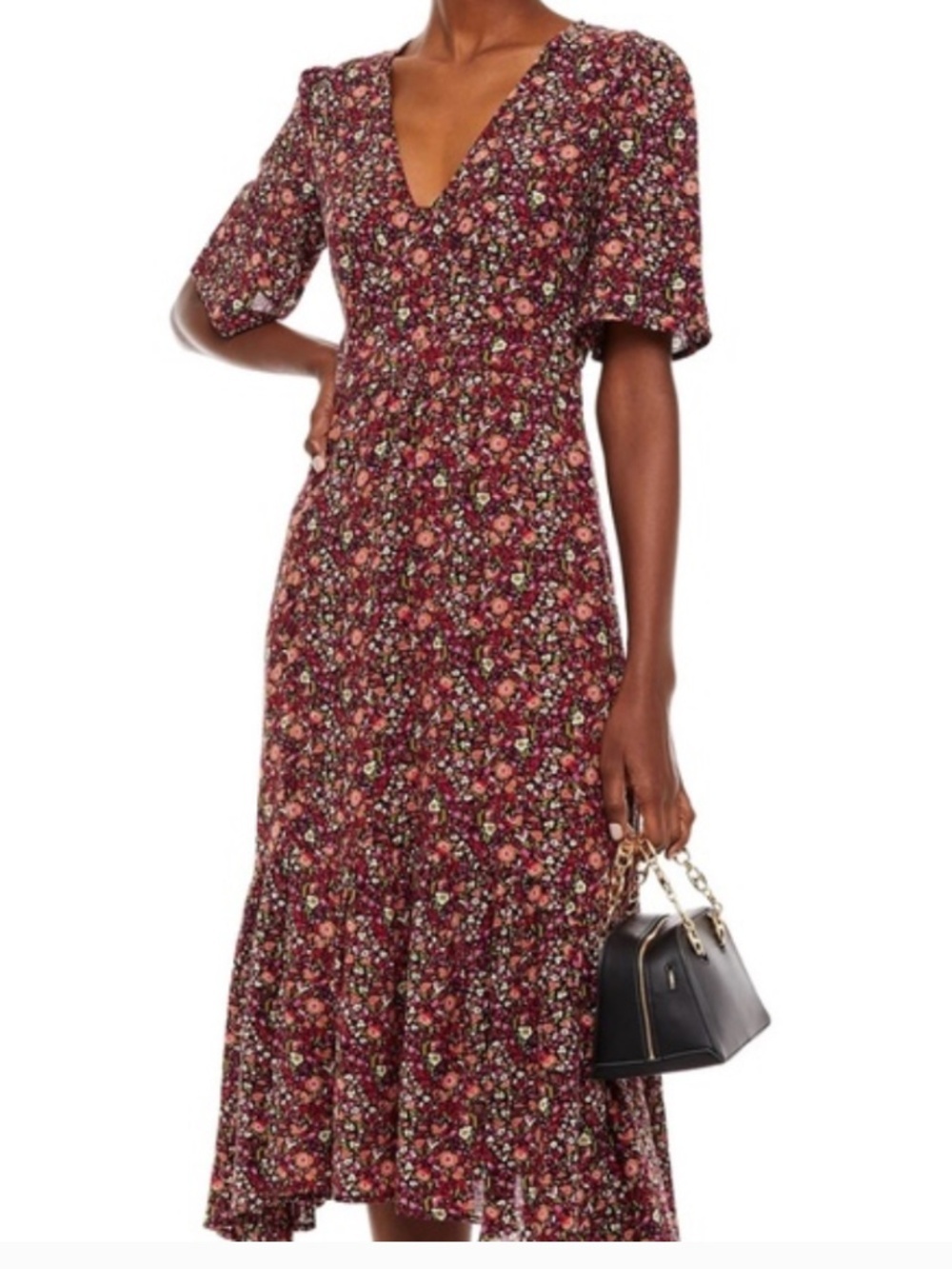 Ba&sh Silvine Print Midi Dress, Shortsleeve Floral, Size 1, US 4
